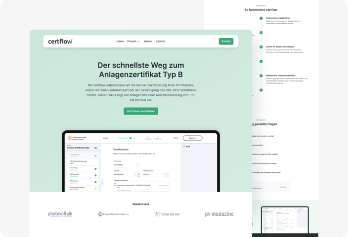certflow: Webflow Website für das deutsche Startup