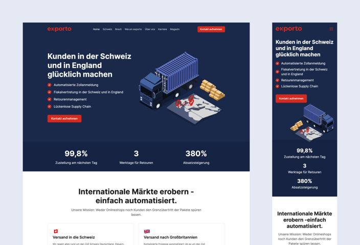Neue Webflow Webseite für Logistikunternehmen exporto