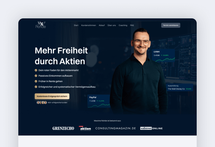 Maxime Rohde: Website relaunch for the stock market coach