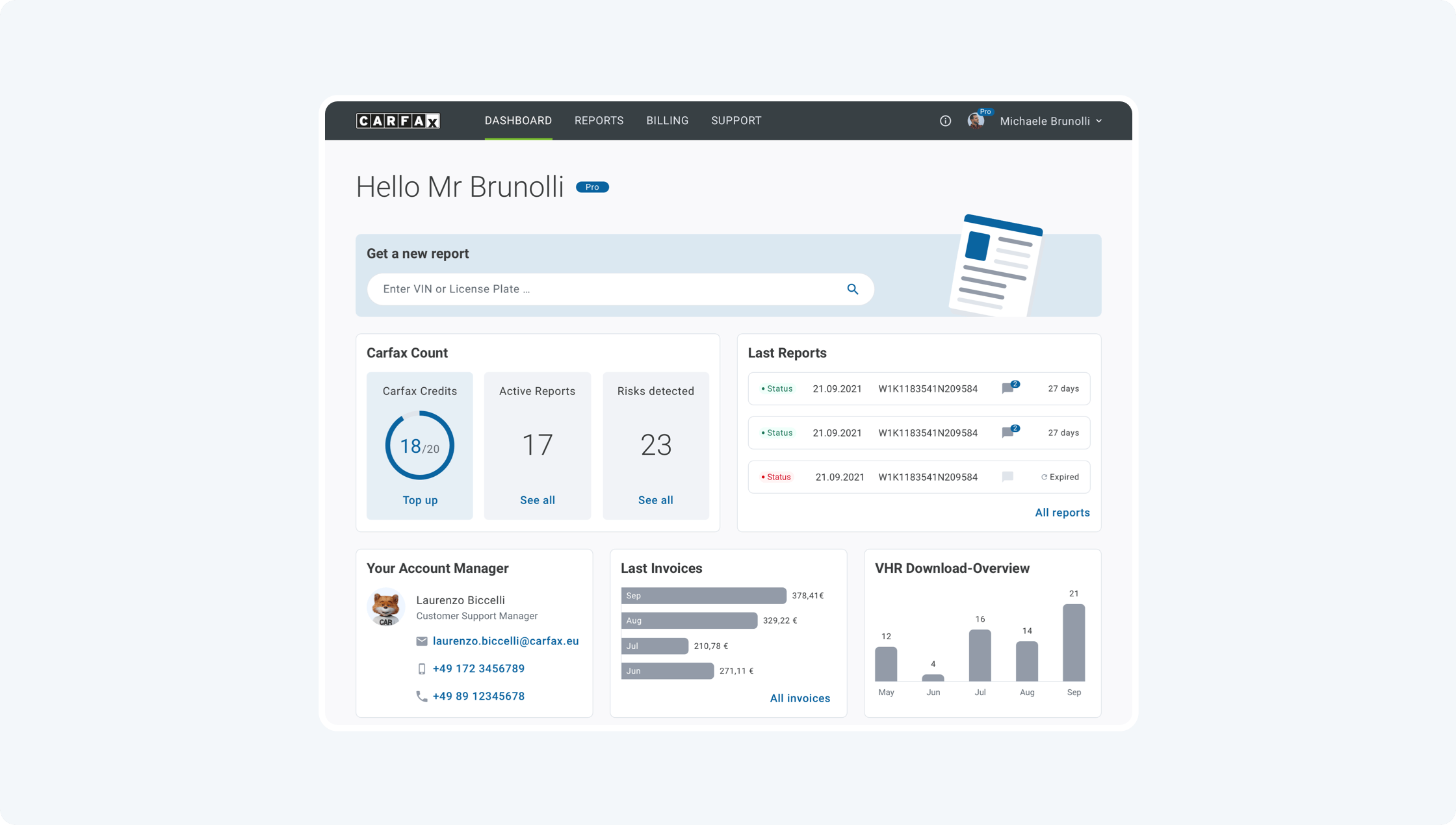 Dashboard of the CARFAX Business Portal